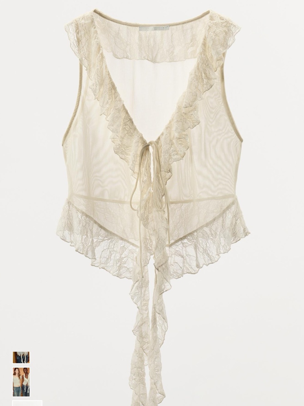 Zara Cream Lace Tie-Front Crop Top